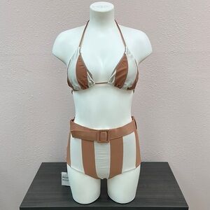 Striped Brown and White Bikini Set